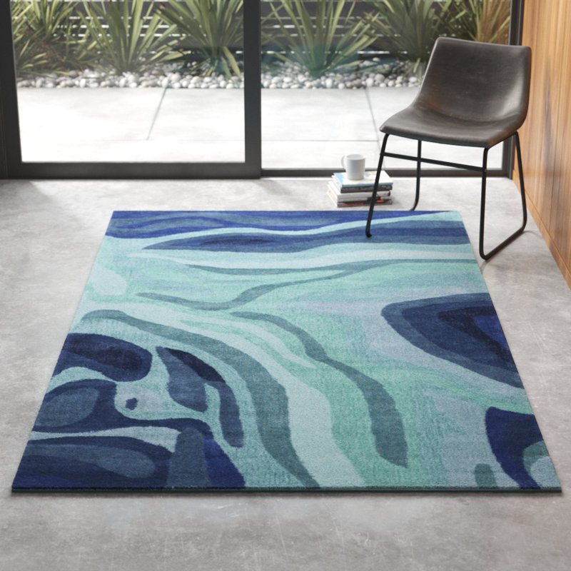 Kaye Abstract HandTufted Teal/Dark Blue Area Rug & Reviews AllModern